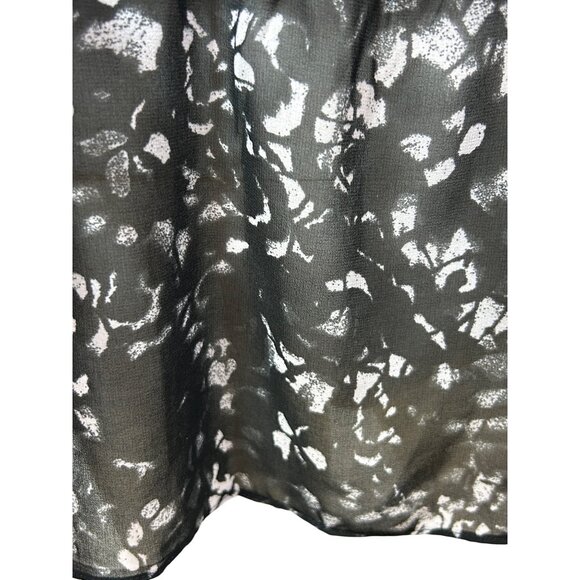 DKNY Blouse M Black White Speckled Lace Trim Long Sleeves Ruffle Neck Ties Sheer - Picture 14 of 16